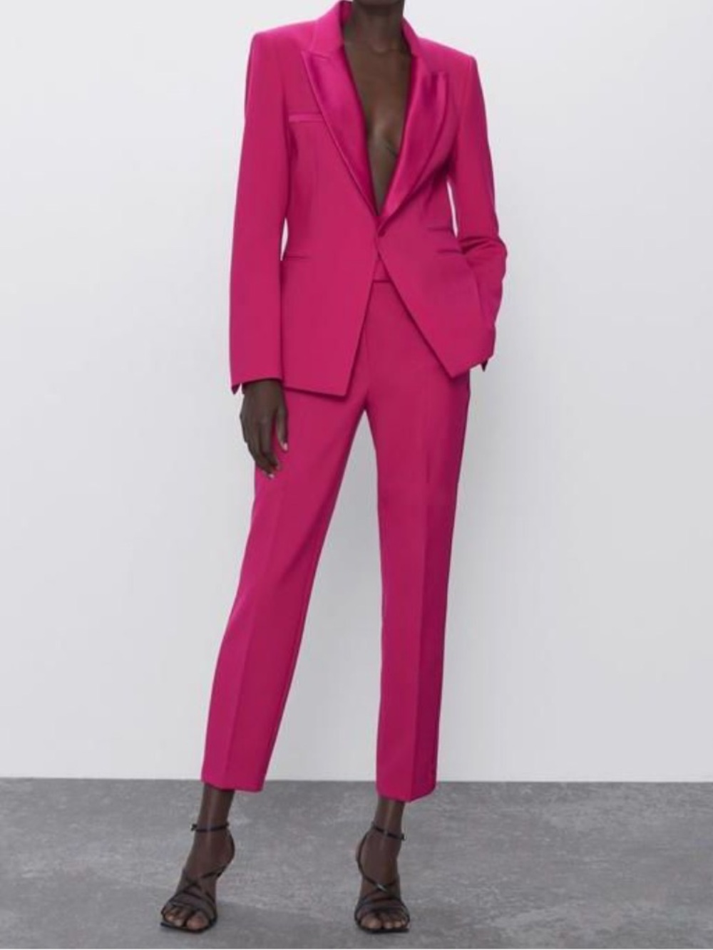 New Zara Pink Satin Trim Tuxedo Fitted Blazer Size Small Lined
